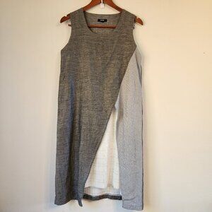 Rococo Women Midi Sleeveless Dress, Size L, Linen Blend, Lagen Look, Japan